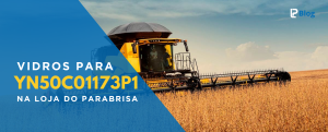 Vidro YN50C01173P1 New Holland instalado na escavadeira E215B, lateral dianteiro com encaixe original CNH