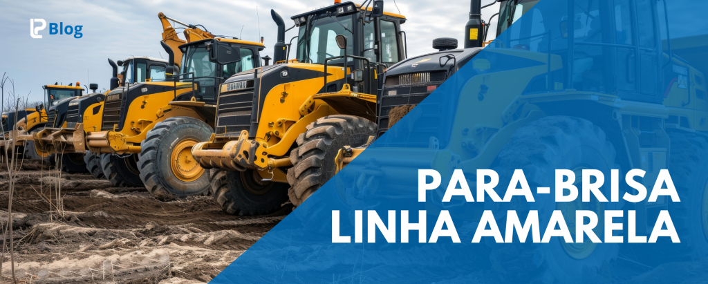 Para-brisa linha amarela Caterpillar instalado em escavadeira em Goiânia com suporte técnico VidrosTrator
